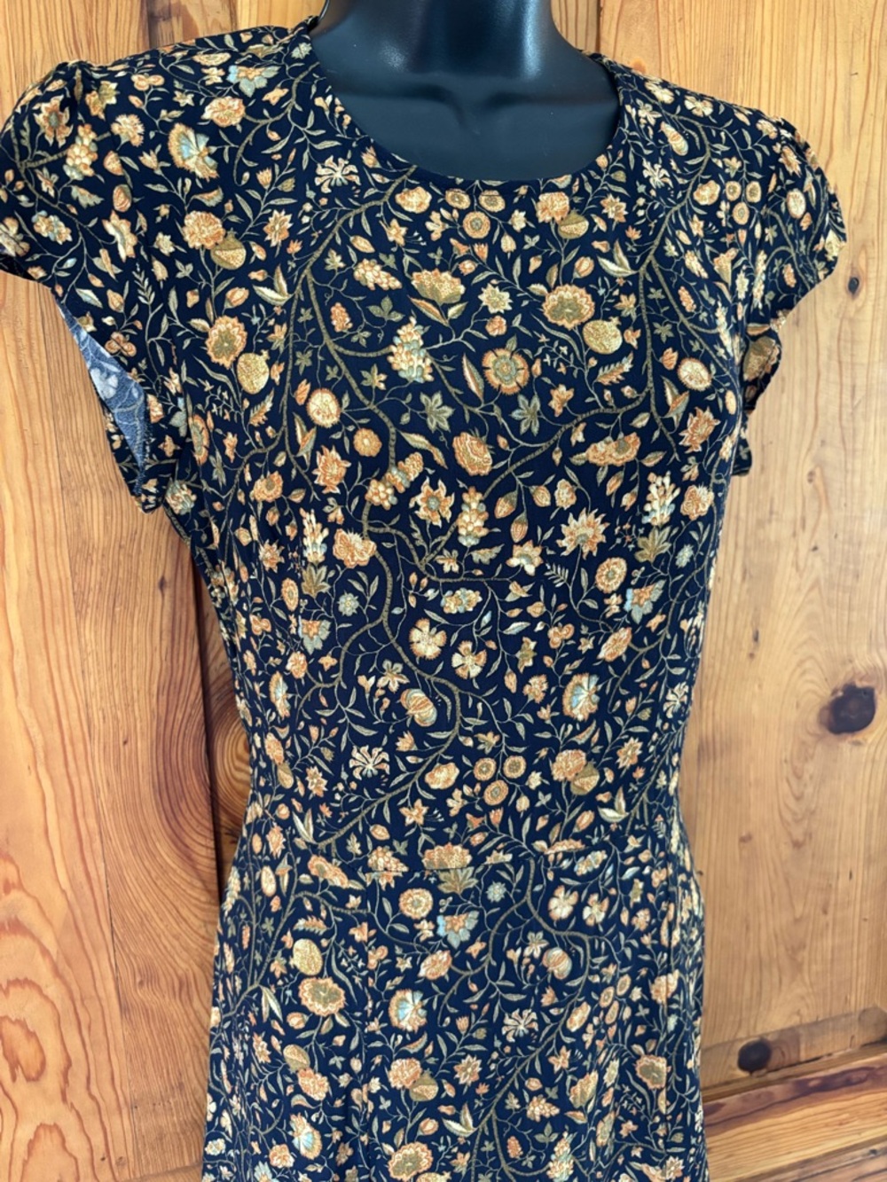 Olivaceous floral cut out open  back rayon midi dress Sz L